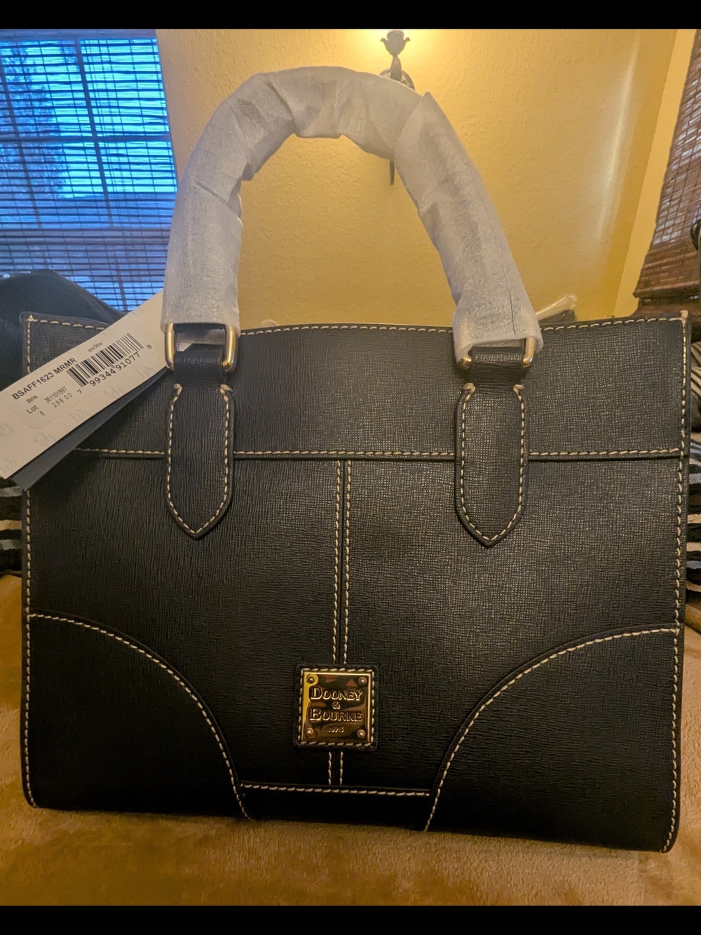 Dooney & Bourke Navy Saffiano Satchel with Gold-Tone Plaque